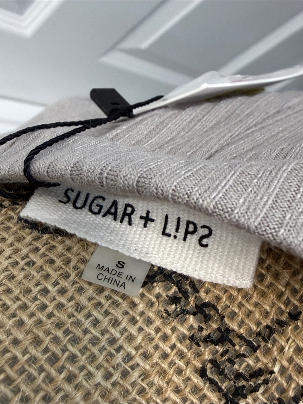 Sugarlips Cropped Ribbed Wrap V-Neck Sweater - Light Taupe - Picture 2 of 5
